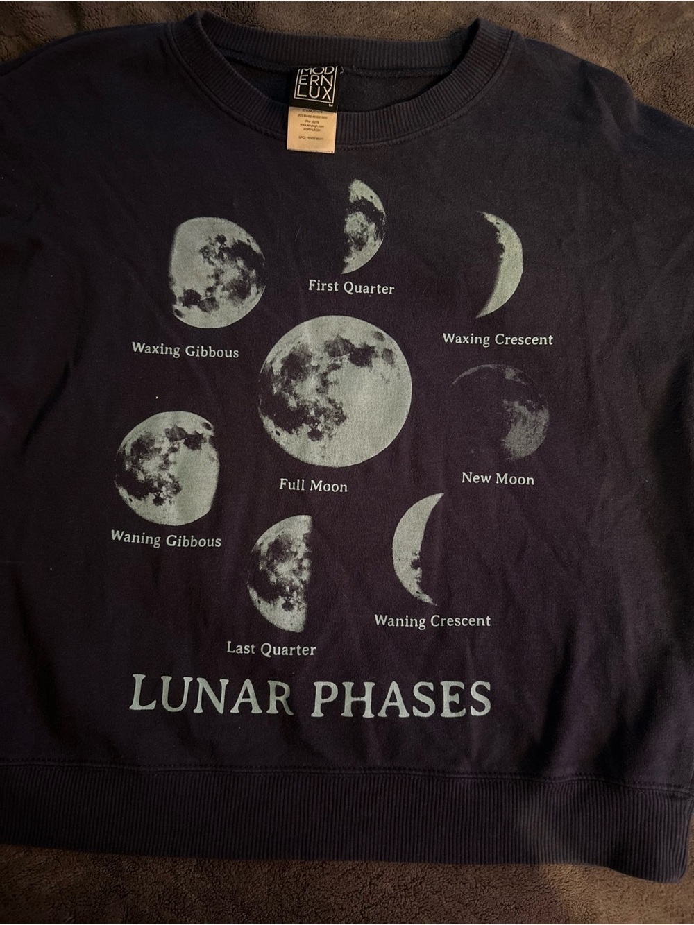 Modern Lux Blue and Light Blue Lunar phases crew neck
